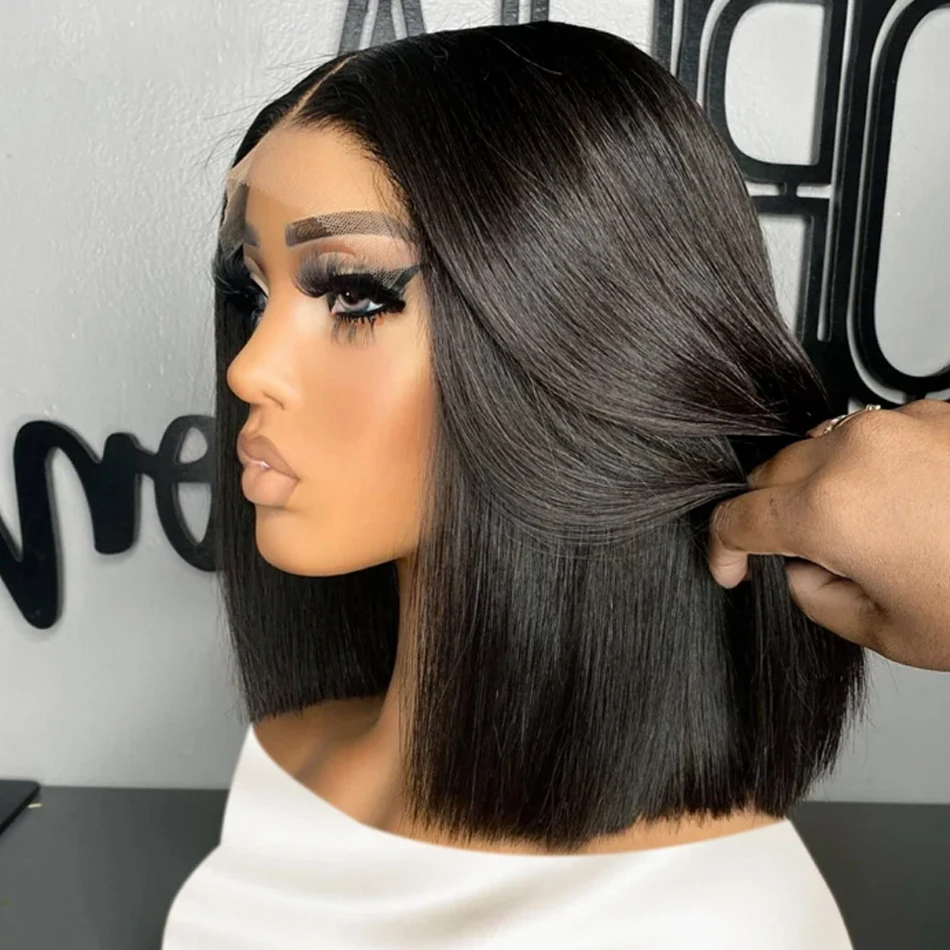 Wear Go Glueless Bob Wig Lace Front Human Hair Wigs Short Pre Plucked Straight 13x4 HD Transparent Lace Frontal Wig Bob on Sale - Image 3