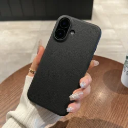 Elegant Leather Texture Shockproof Silicone Case with Lichee Pattern - 17 (Black)