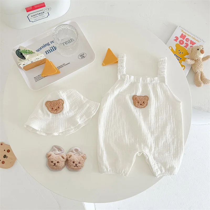 Summer Baby Clothes Bear Romper Set White Toddler One Piece