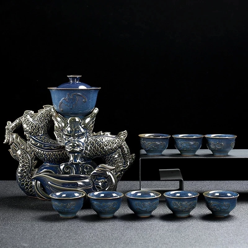 

11 unids/set portátil cerámica juego de té semiautomática girar Infusor de té tetera artesanal taza de té de porcelana teaware d
