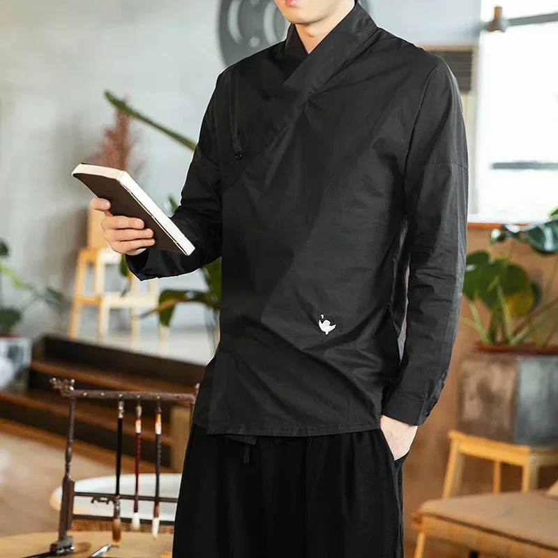 Men Chinese Style Cotton Linen Oriental Hanfu Streetwear Casual Shirts men chinese style shirt