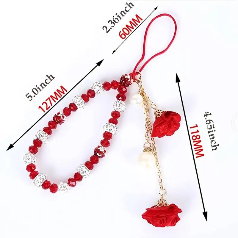 Vacker kristallblomma-snodd för telefonrem, charmkedja, knut, mobiltelefonsnodd, nyckelring, kvinna, flicka, väska, kamerahänge för fodral_voghion.com