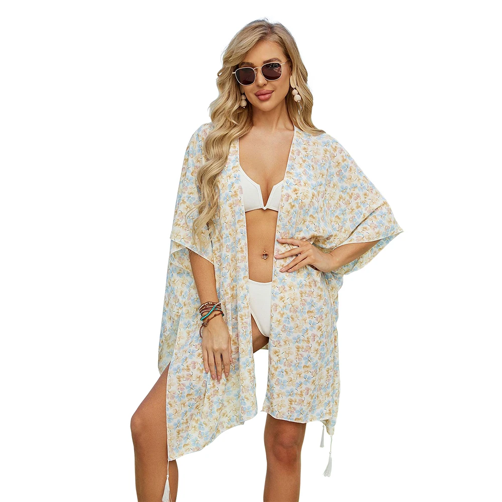 Lady Summer Chiffon Cardigan Women Sun Protection Shawl Holiday Floral Bikini Blouse Breathable Beach Cape Sexy Tippet Wholesale