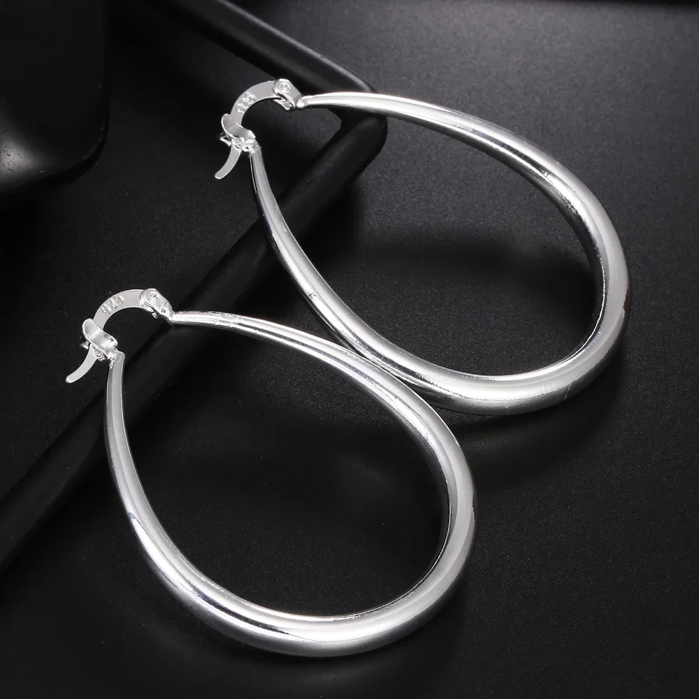 New 925 Sterling Silver 41MM Smooth Circle Big Hoop Earrings For