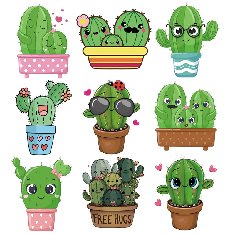 

Free Shipping 9Pcs/Lot Cactus Thermal Stickers Ironing Applications Iron On Patches Heat Transfers For Clothing Thermoadhesive