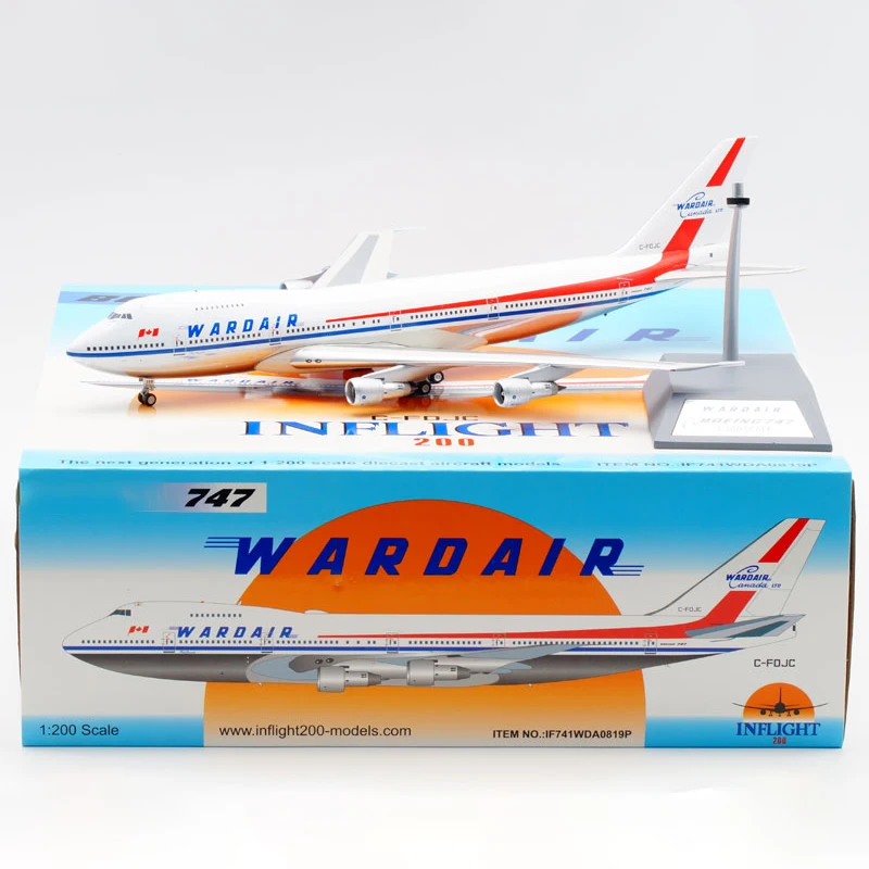 

1:200 весы WARDAIR дыхательные пути Авиакомпания Самолет 747 B747-100 C-FDJCmodel с базой опор шасси сплава самолета игрушечный самолет