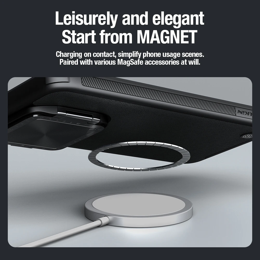 For Xiaomi 14 Pro Magsafe Case Nillkin CamShield Prop Leather Magnetic Case With Foldable Stand Slide Lens Cover For Mi 14 Pro
