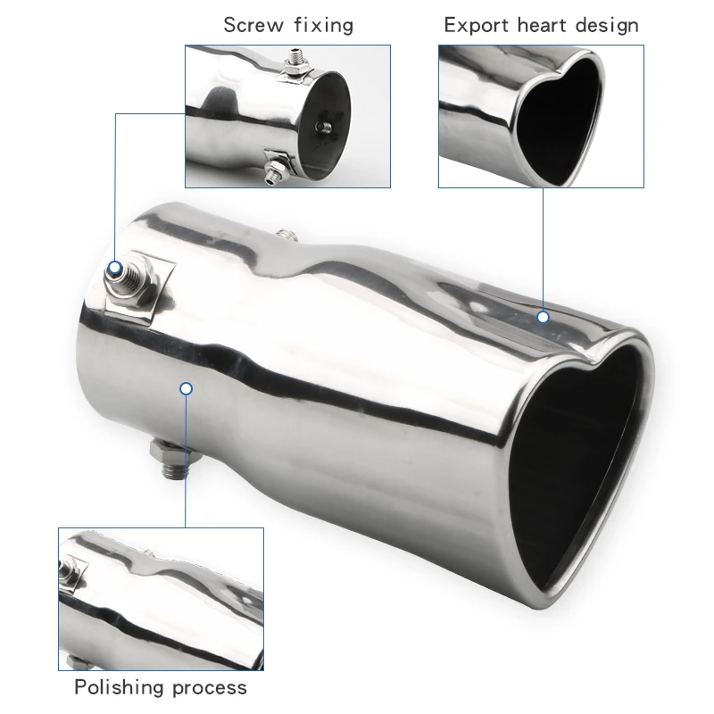 Heart Shape Style Car Accessories 2.5 Inch Stainless Steel Exhaust Tips Muffler Tail Pipe exhaust muffler tip exhaust pipe muffler exhaust trim pipe
