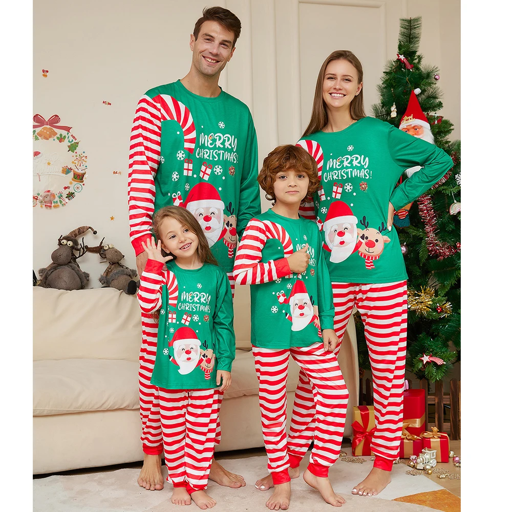 thumbnail image 4 of Conjunto de pijamas a juego para padre, hijo, madre e hija, Papá Noel, ropa de dormir de manga larga a rayas rojas, mono de bebé, aspecto familiar, 4 of 5