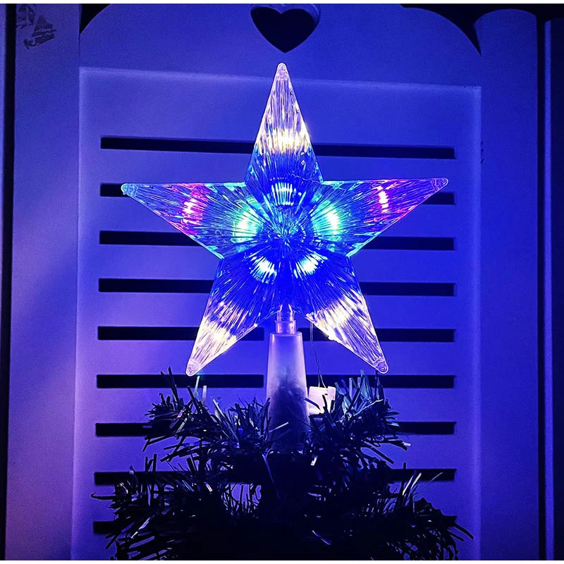 Description Picture 5 of item15cm Christmas Glowing Tree Topper Five-pointed Star Transparent Led Flashing Star Flashing Warm Colored Lights Navidad Decor