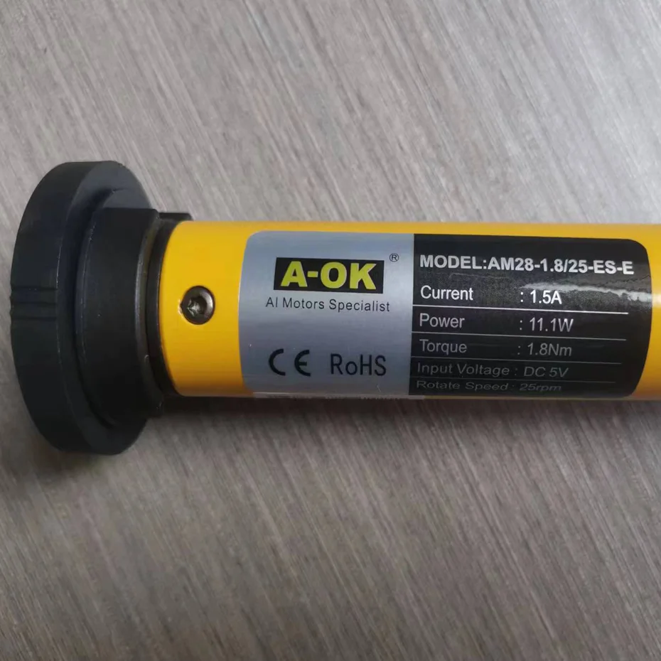 A-OK 롤링 관형 모터, RF433 원격, 내장 배터리, 롤링, 로마 커튼, 선 블라인드용, 38mm 튜브, 큰 토크, AM28 1.8/25