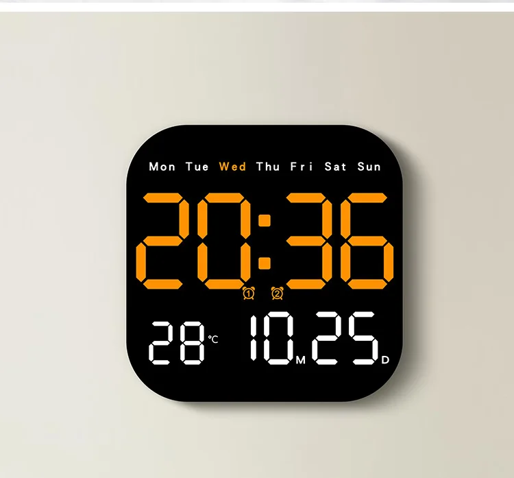 Digital Wall Clock with Temperature and Date - LED Alarm Clock 1224H Remote Control