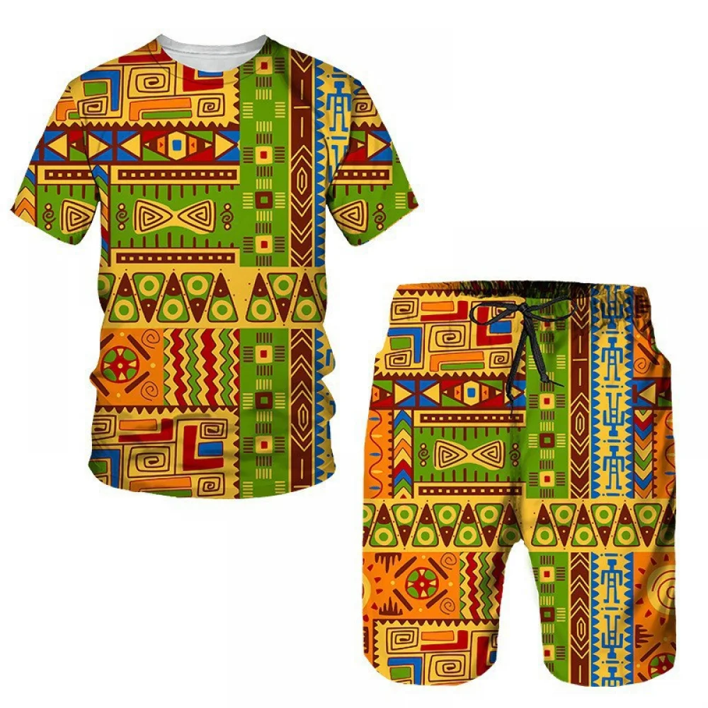 thumbnail image 1 of Conjunto de chándal para hombre, estilo bohemio, hippie, estilo hippie, años 60 y 70, estilo bohemio, informal, camisa y pantalones cortos, disfraz de cosplay étnico, 1 of 5