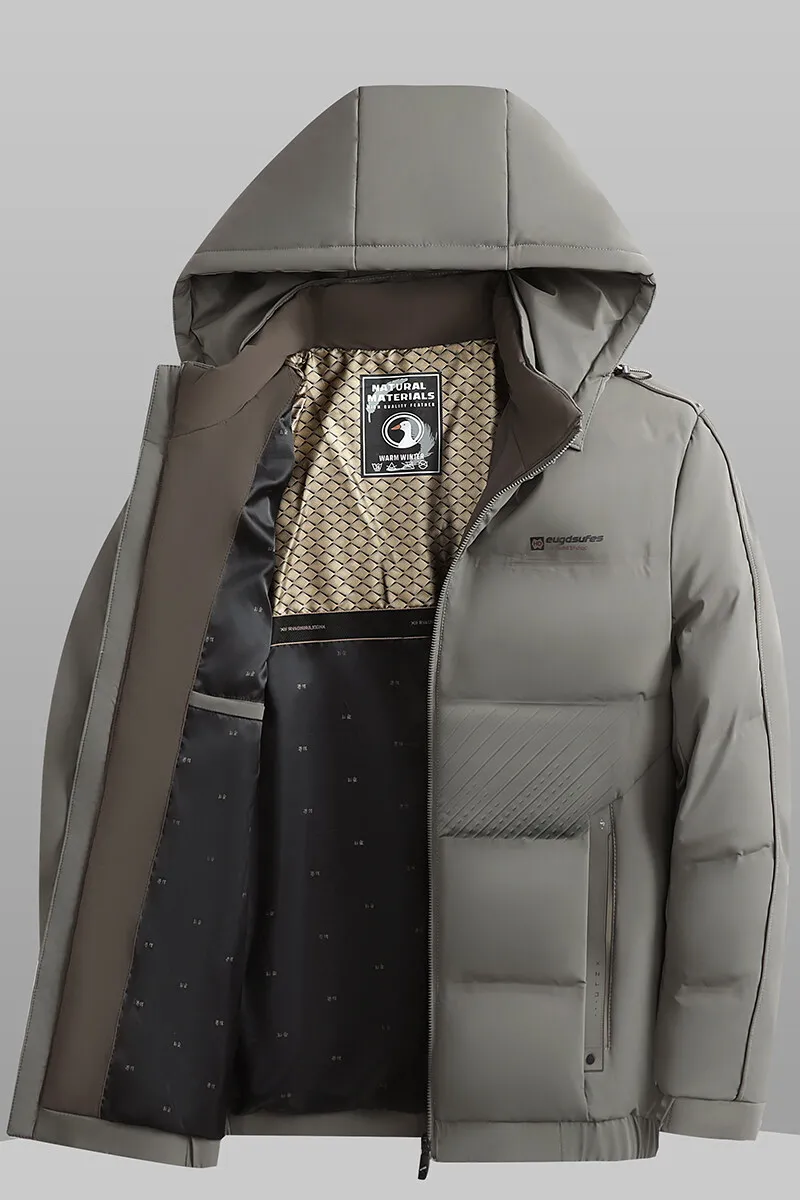 Men's Down Jacket 90% White Duck Down Mid-length Lightweight Padding Winter Cold Clothes Coat