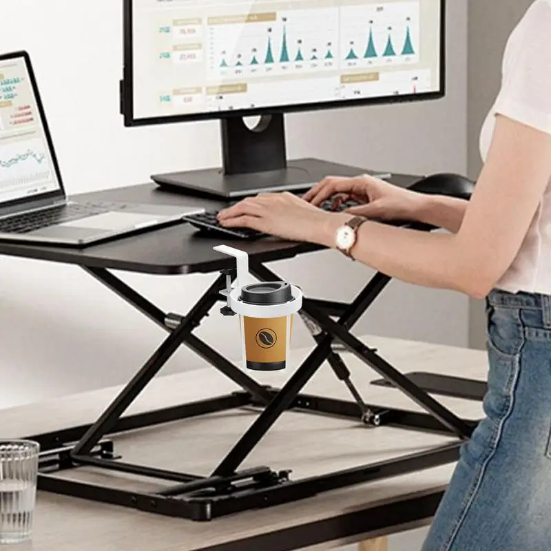 Table Side Cup Holder Desk Side Cup Holder Stainless Steel Anti-Spill Drinks Storage for Coffee Mugs Water Bottles