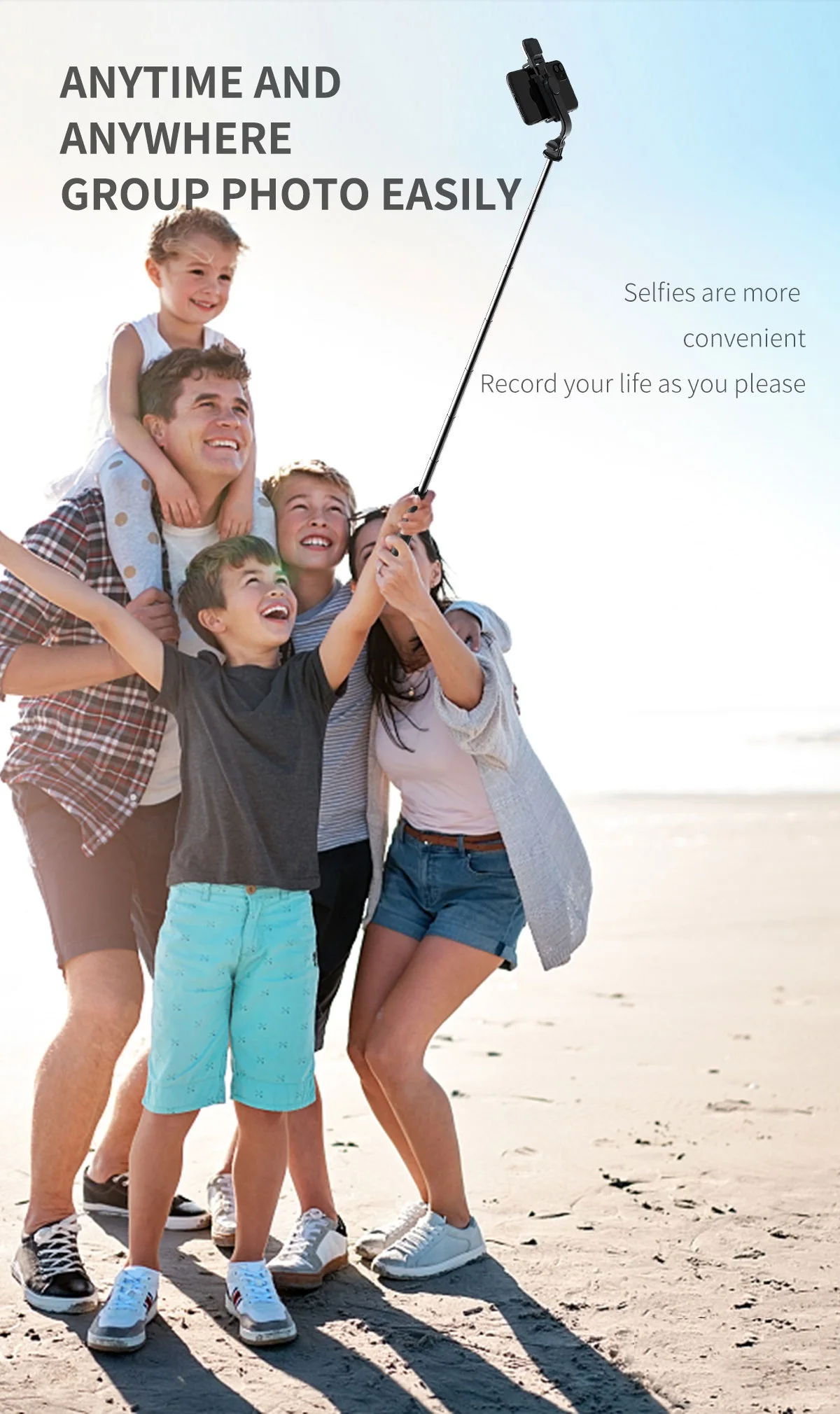 Faltbarer Mini-Selfie-Stick mit kabelloser Bluetooth-Verbindung, LED-Beleuchtung, Auslöser und Fernbedienung für iPhone und Samsung_voghion.com
