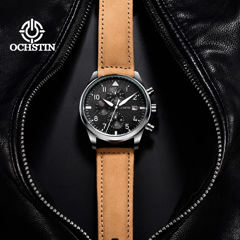 OCHSTIN Promotional Model 2024 Pilot Series Men's Watch Multifunction Quartz Movement Simple Atmosphere Men's Quartz Watch