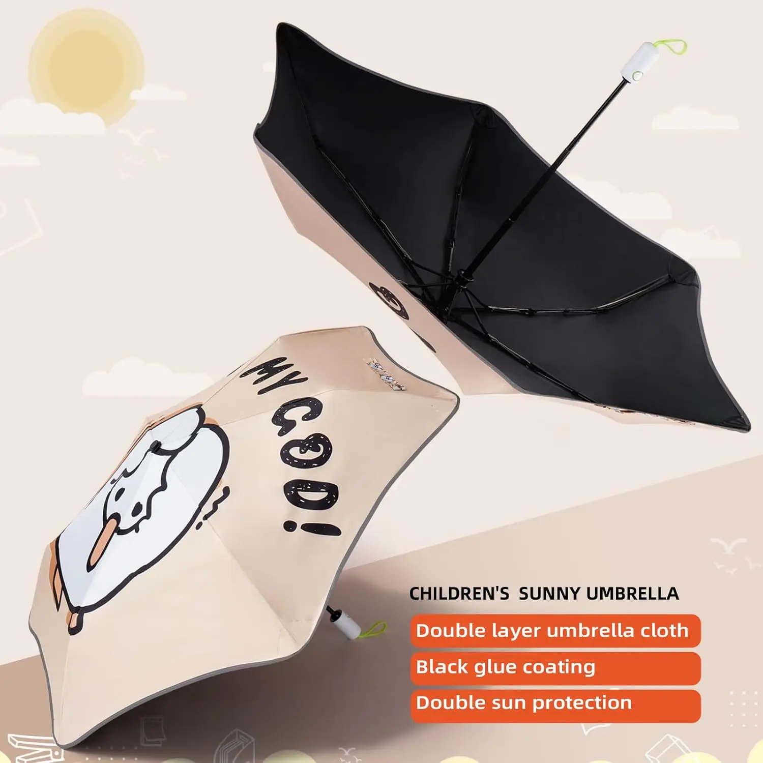 Saferound Folding Umbrella Anti UV Compact Durable Auto Open Close Lightweight Backpack Cute Cartoon Umbrella Girls Boys