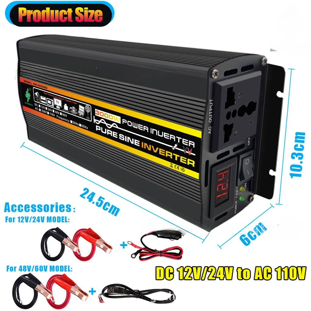 순수 사인파 인버터, 12000W, DC12V, 24V, 48V, AC 220V 전력 인버터, 태양광 시스템, 가정 및 야외용 자동차 인버터