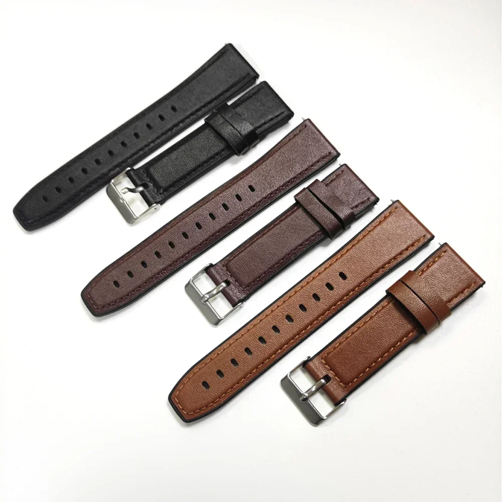 Elegant Dual-Texture Leather and Silicone Watch Strap - 22mm