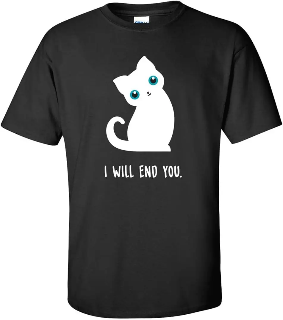 

Я закончу вас-милая забавная футболка с кошкой для мужчин, топ с круглым вырезом и коротким рукавом, черная футболка