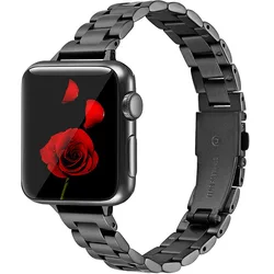 Elegant Slim Metal Strap - Women's Bracelet for 38mm 40mm 41mm (2 Black)