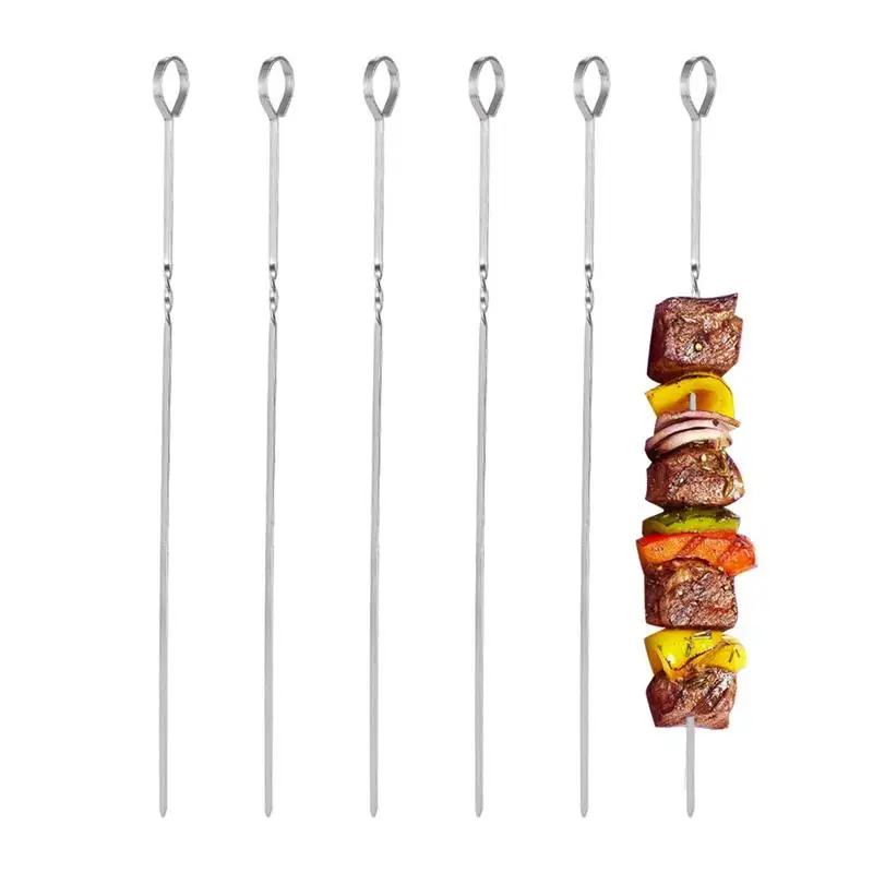 

Stainless Steel Kebab Skewers Ergonomics Grilling Sticks Reusable Flat BBQ Needle Stick Barbecue Tools For Outdoor Camping