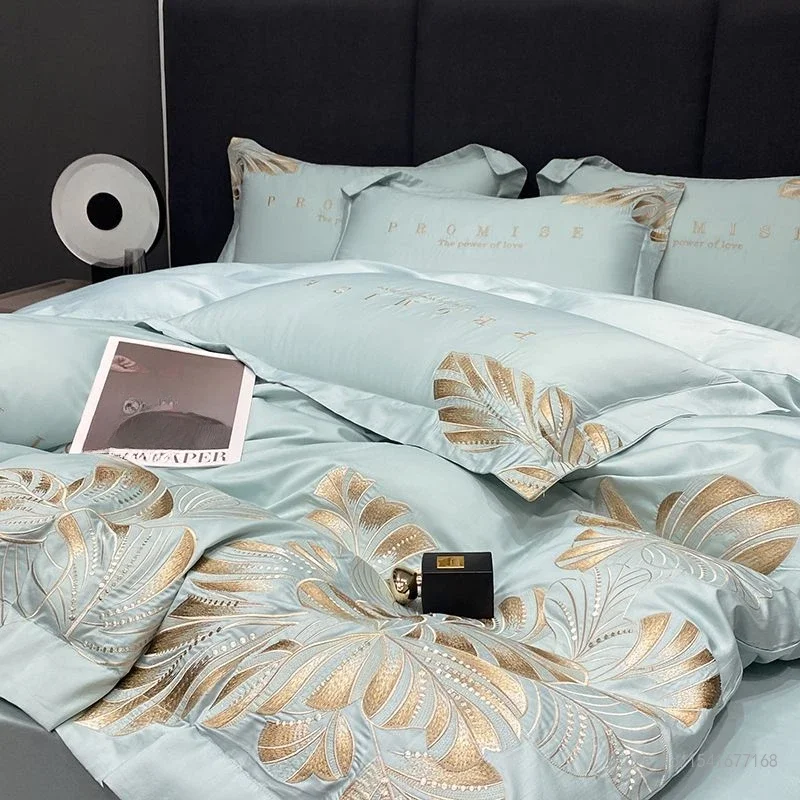 Mother Baby Grade Pure Cotton Bed Sheets,Covers, Pillowcases, Four Piece Set, New Light Luxury Thickened Embroidery Bedding 4Pcs