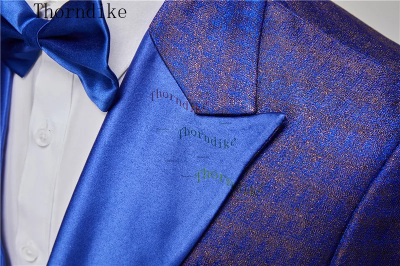 ( Jacket + Vest + Pants ) Thorndike Men Suits Set Tailor-Made Costume Homme Blue Formal Casual Wedding Groom