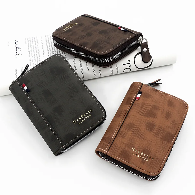 European American style men short wallet hot gold lettering vertical fence chain frosted certificate bag zero wallet men wallet