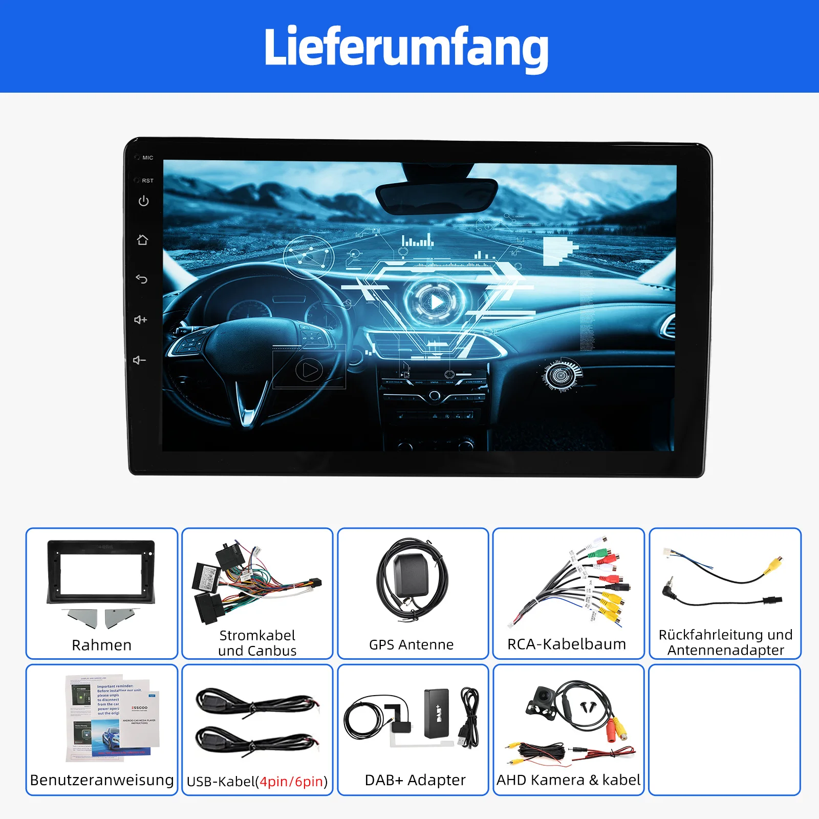 ESSGOO Autoradio Android15 9" 4+64 GB für VW T5 Multivan 2005-2010 GPS Navigation Wireless CarPlay Android Auto FM WiFi Bluetooth RDS Mirror Link Lenkradsteuerung 2+32 GB Touchscreen – Detail 20