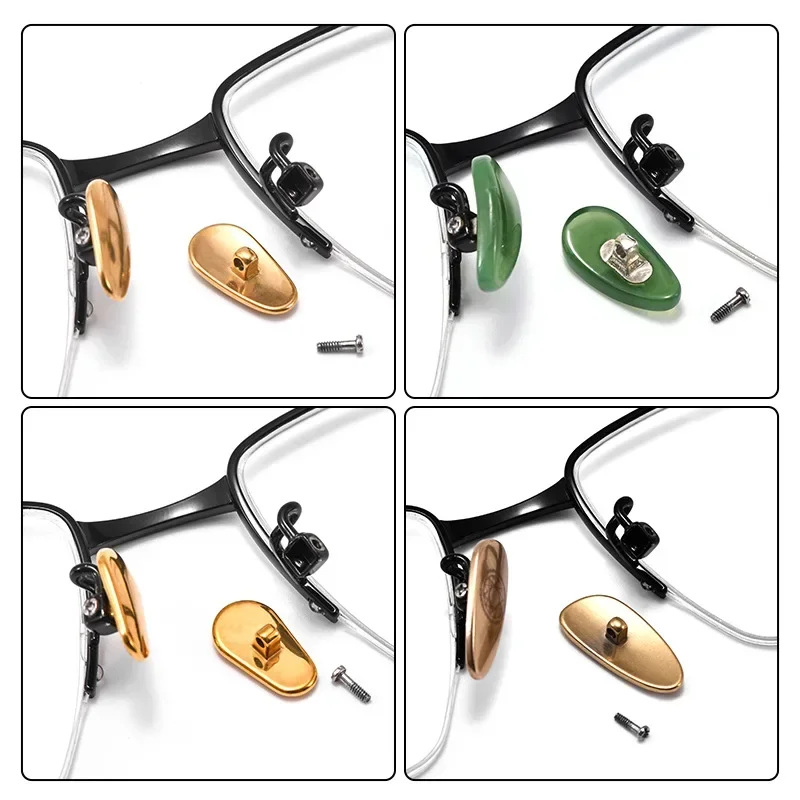 

2Pcs/Set Ceramic Nose-Pad Glasses Eyeglass Crimp-On Sunglasses Support Titanium Artificial Jade Nose Pads