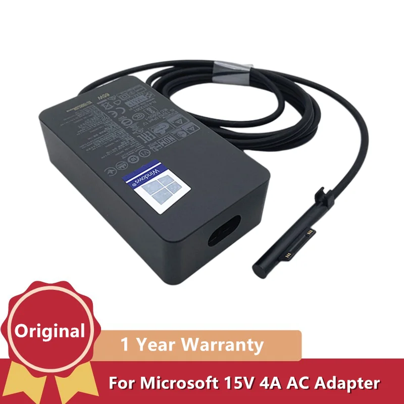 

65W 15V 4A Genuine AC Power Adapter For Microsoft Surface Laptop Tablet Charger Surface Pro 8 7 6 5 4 3, Book, Go 2 /3