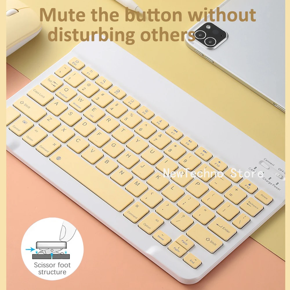 Mini teclado sem fio bluetooth, fino, para