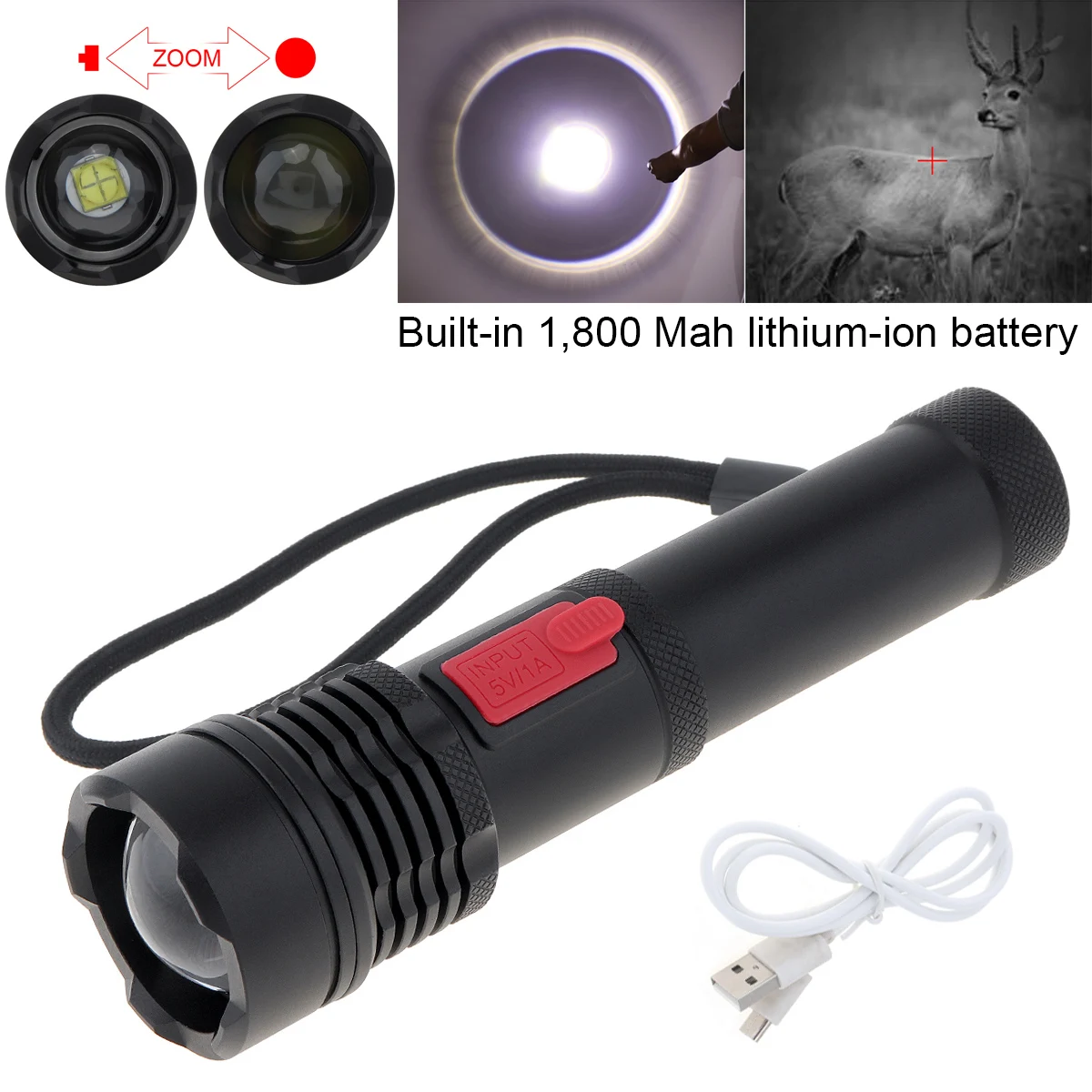 

2000 Lumens Super Bright Flashlight XHP70 LED Rechargeable Zoomable Torch Light Outdoor Built-in 1800mAh 18650 Battery