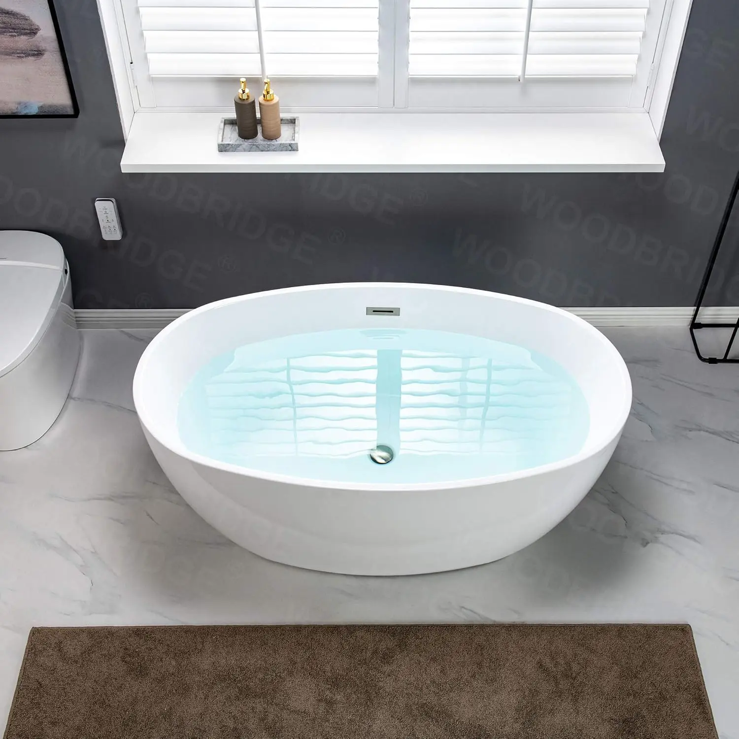 55 inch Acrylic Freestanding Bathtub Contemporary Soaking White Tub with Brushed Nickle Overflow and Drain DURABLE 5
