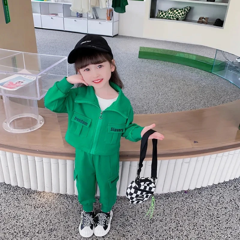 

Spring and Autumn Girls' Clothing Set New Children's Fashionable Coat Pants Sports Casual Set Two Piece Set for Baby Outwear