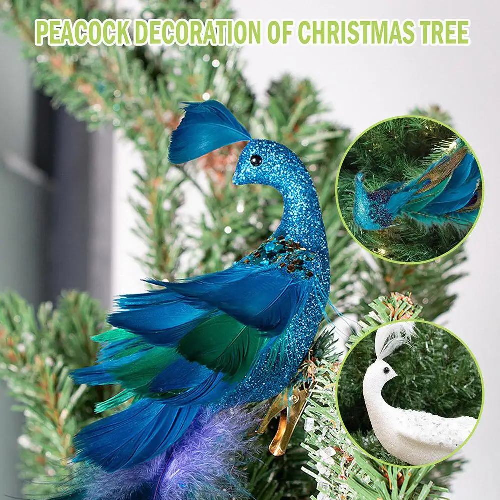 

2023 New Christmas Gift Christmas Tree Simulation 3D Pendant Crafts Natural Peacock Gift Feather Christmas H5W8