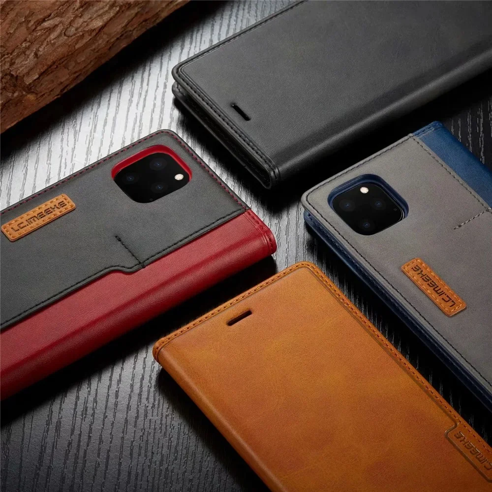 Leather Flip Cover For iPhone 15 14 13 12 11 Pro Max Mini XS Max X XR 8 7 6s 6 Plus SE Case Magnetic Sim Card Slots