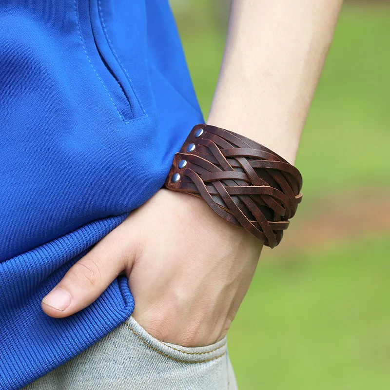 Men's Wide Leather Bracelets