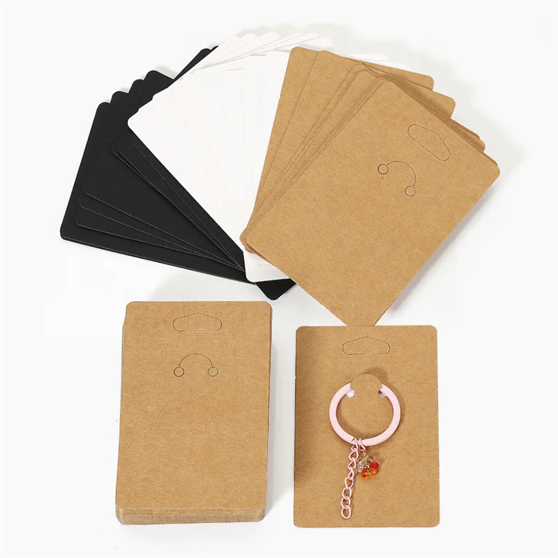 6x9cm Black White Brown Jewelry Ring Cards 50pcs/lot Key Buckle Display Hanging Card Handmade Key Chain Packaging Paperboard