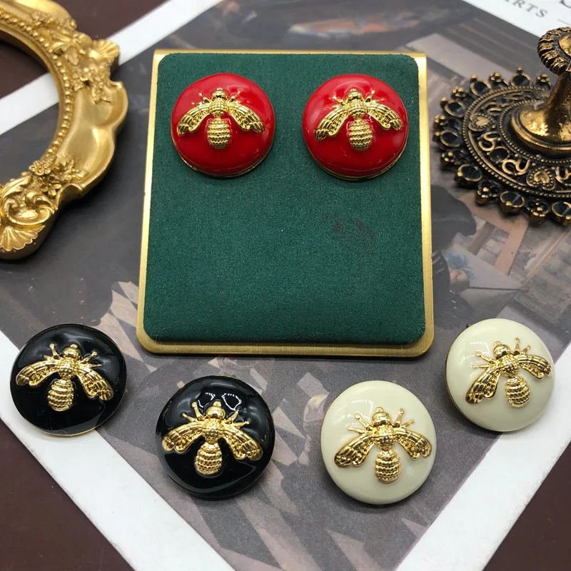

European and American vintage round bee shaped colored enamel earrings