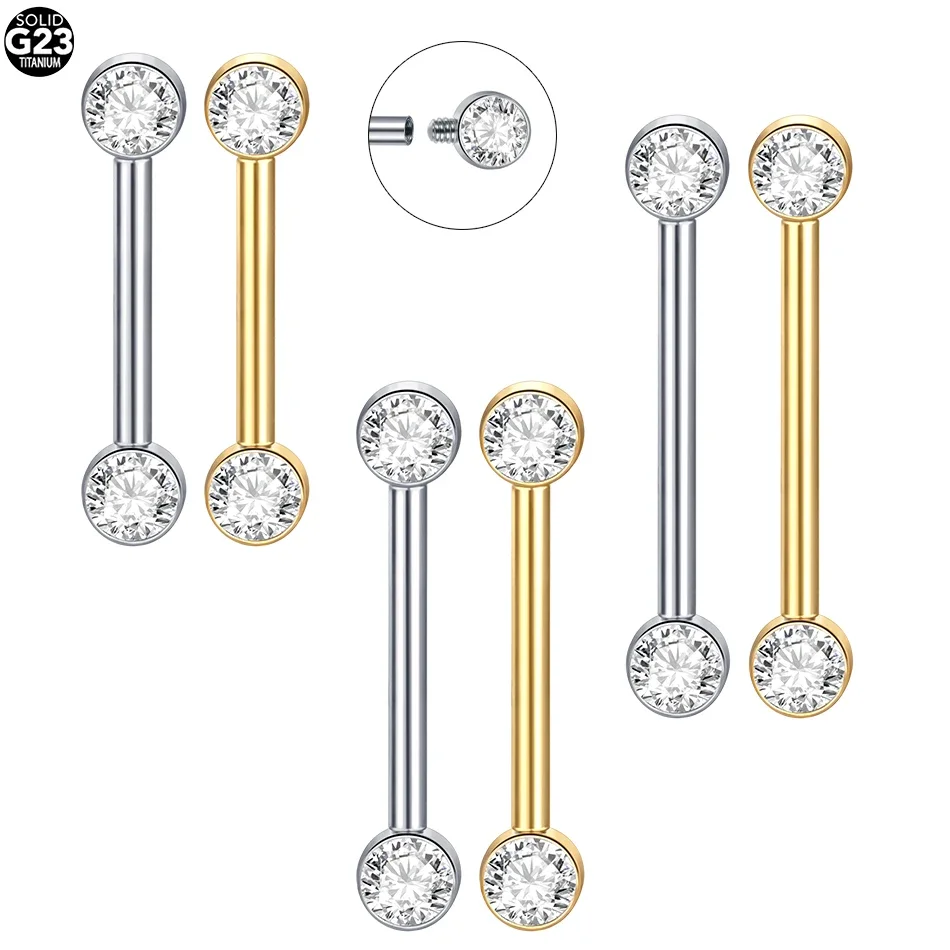 Titanium Internally Threaded Nipple Barbell with CZ Accents - Women's Body Jewelry