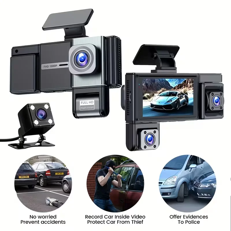 מצלמת רכב ארבעה ערוצים עם ראיית לילה, Full HD 1080P, עדשת זווית רחבה, תואמת לכל דגם רכב