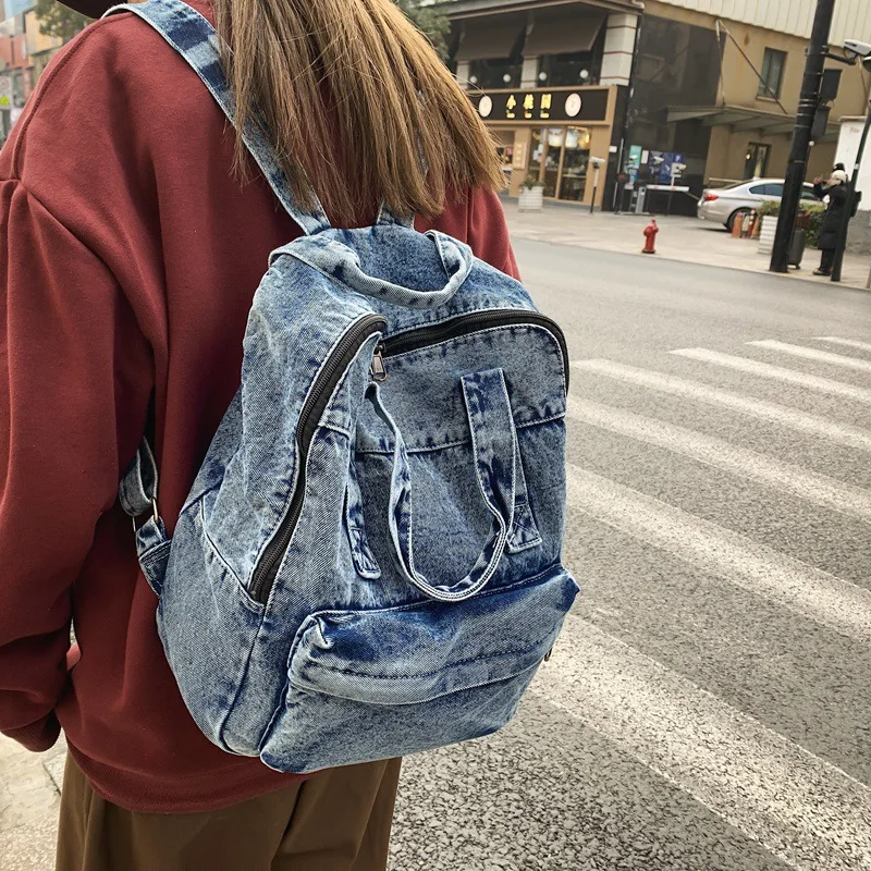Vintage Denim Women's Backpack Large Capacity Student School Bags For Girls Casual Ladies Travel Backpack