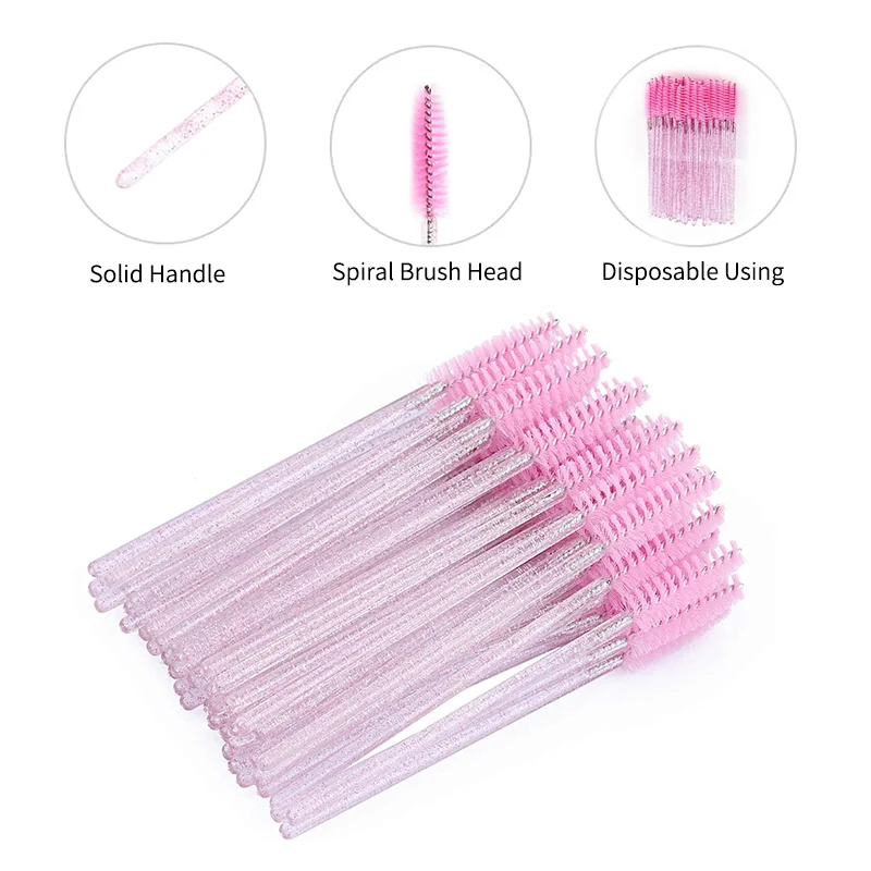 

50PCS/Lot Eyelash Brushes Disposable Crystal Eyebrow Brush Diamond Handle Mascara Wand Applicator Lashes Extension Makeup Tools