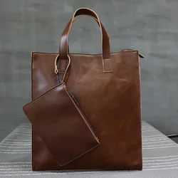 Vinatge Leather Men's Shoulder Bag Large Capacity Totes Men Handbag Fashion Business Briefcase Male Shoulder Messenger Bag Bolso