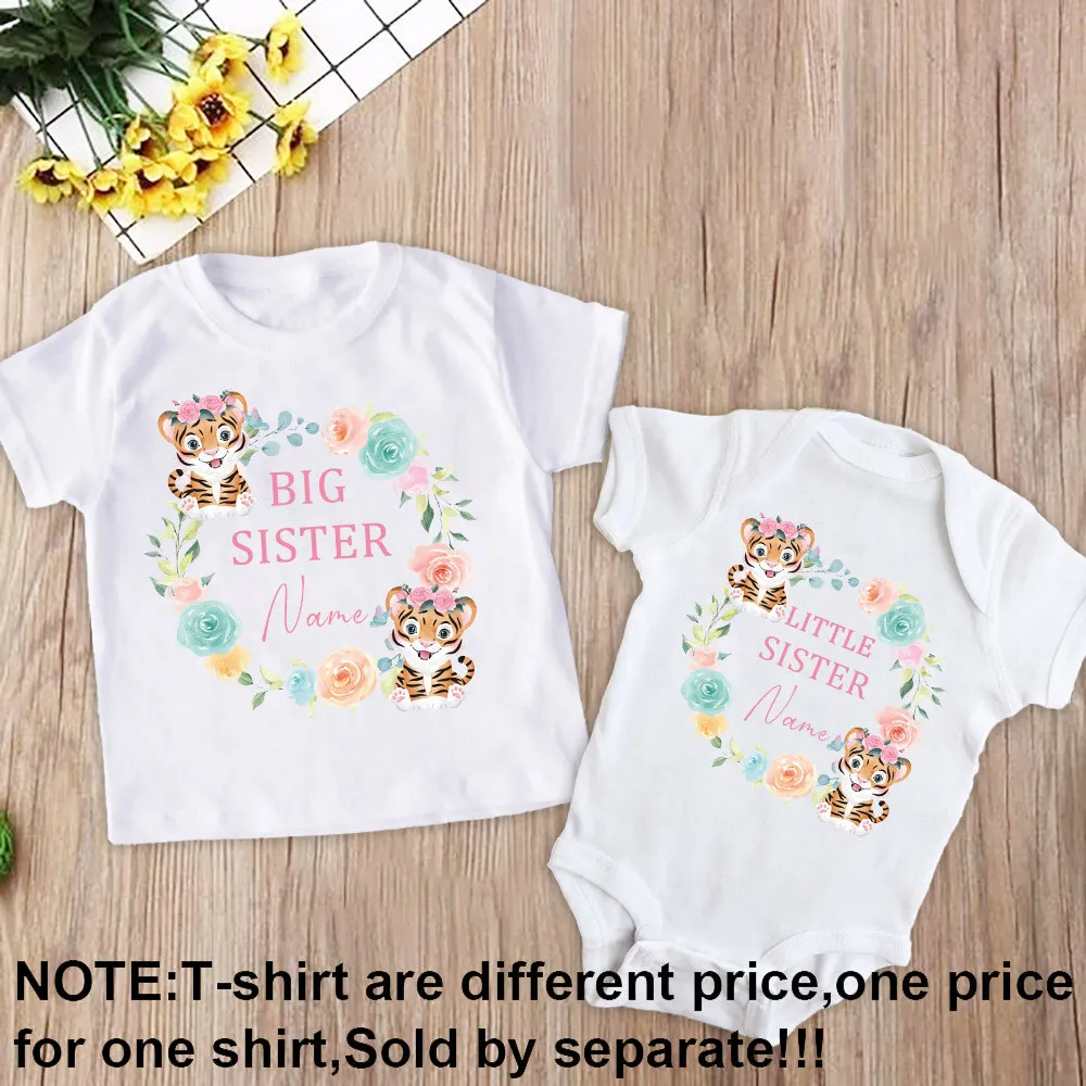 Family Matching Outfits Personalized Sisters Shirts Big Little Sister Rainbow Wreath Shirt Custom Kids T-shirt Baby Bodysuit 3