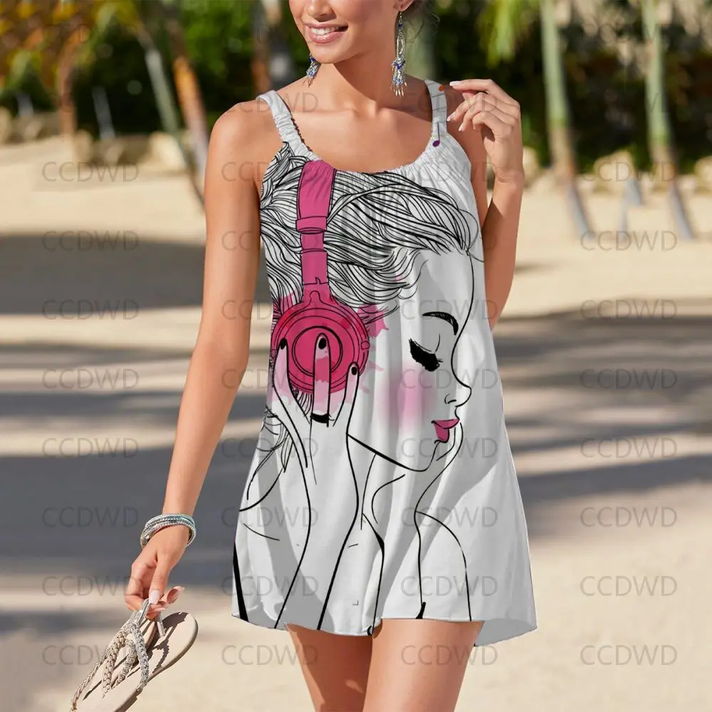 

Y2k Boho Dress Prom Dresses Women's Summer Sundresses Chic and Elegant Woman Dress Color Retro Sleeveless Note Slip Music Rhythm