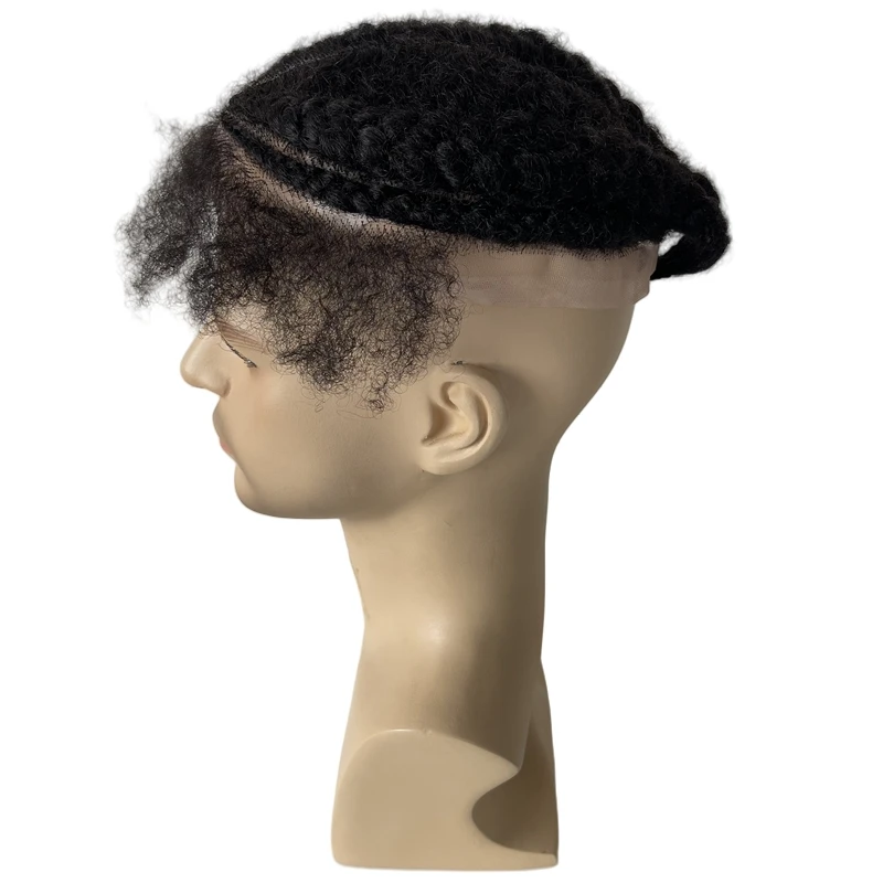 Mongolian Virgin Human Hair Hairpiece #1b Black Afro Cornrow Braids Toupee 8x10 Full Lace Unit for Black Men